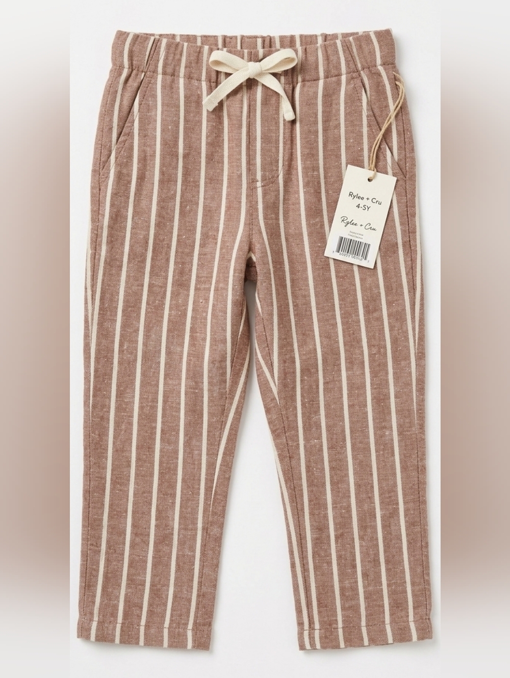 NWT Rylee + Cru Striped Linen Pants - Brown & Cream - Size 4-5Y